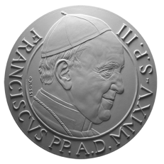 Monetazione Aurea da 100 €, recto di modello in gesso. Committente: Città del Vaticano, 2015.