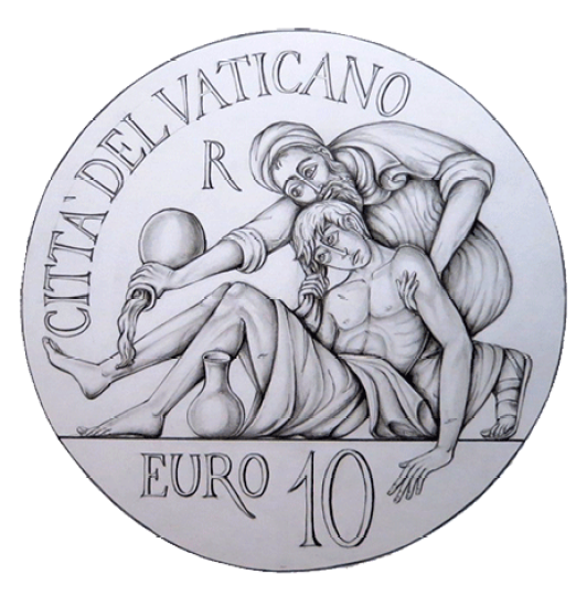 Disegno per il verso della Moneta da 10€, Committente: Città del Vaticano, 2014