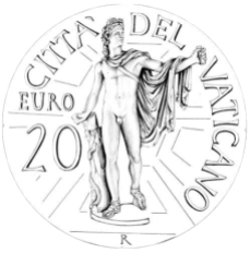 Disegno per il verso della Monetazione Aurea da 20€. Committente: Città del Vaticano, 2010.