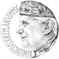 Disegno per il recto della Monetazione Aurea da 50€. Committente: Città del Vaticano, 2010.