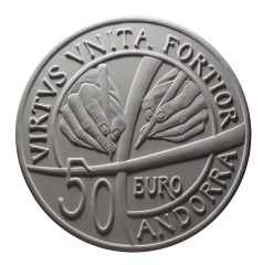 Moneta da 50€, verso di modello in gesso. Committente: Principato D’Andorra, 2017
