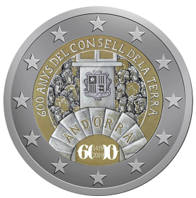 Disegno per verso moneta da 2 €. Committente: Principato D’Andorra, 2018